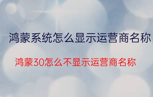 鸿蒙系统怎么显示运营商名称 鸿蒙30怎么不显示运营商名称？